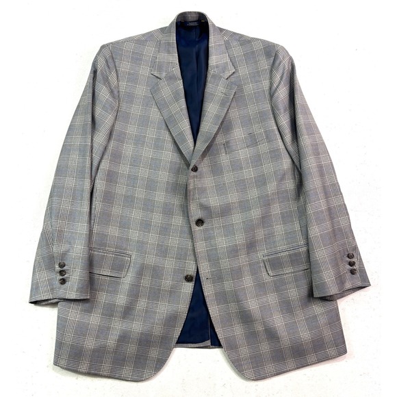 Brooks Brothers 48L gray plaid custom tailored blazer jacket sport suit coat USA
